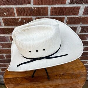 Vintage Bailey White Shantung Panama Cowboy Cowgirl Rodeo Ranch Hat Sz 7 1/8 USA